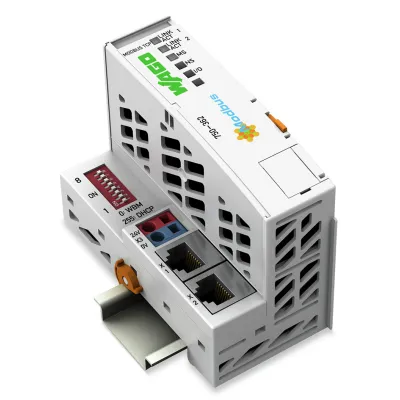 WAGO Feldbuskoppler Modbus TCP 750-362 | 4. Generation | integrierte Stromversorgung | 2x Ethernet | IP20 | lichtgrau