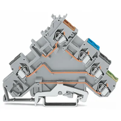 WAGO Initiatorenklemme 280-570 | 4-Leiter PE-Anschluss | CAGE CLAMP | 0,08-2,5 mm² | 20A | Hutschiene | grau