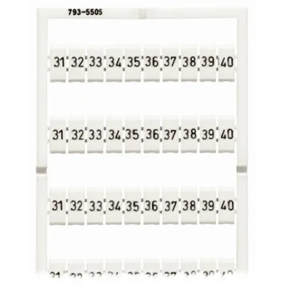 WAGO Klemmenmarkierung WMB 793-5505 | 5-5,2 mm | Raster 5 mm | 31-40 fortlaufend | Ziffern | weiß | dehnbar