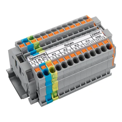 WAGO Relaisklemmenleiste 821-501 | Durchgangsklemme | 1 Etage | 26 Klemmstellen | 0,25–4mm² | 24A | TH35 | mehrfarbig