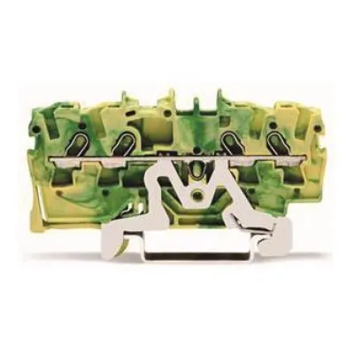 WAGO Schutzleiterklemme 2001-1407 | 4-Leiter Reihenklemme | Push-in CAGE CLAMP | 1,5 mm² | Hutschiene TH35 | grün/gelb