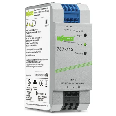 WAGO Stromversorgung 24VDC 2,5A 787-712 | Netzteil | Hutschiene | 1-phasig | AC/DC | regelbar | 60W | IP20