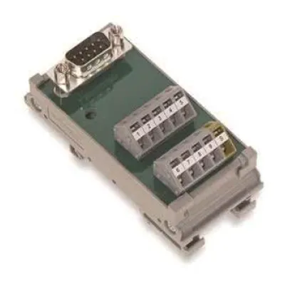WAGO Übergabemodul 289-585 | D-Sub Stiftleiste 9-polig | Hutschiene TH35 | Schirmanschluss | Lötanschluss | 2,5 mm²