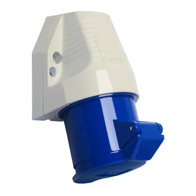 Walther Wandsteckdose 130306 | CEE-Steckdose 32A 3-polig 230V 6h | IP44 Aufputz Außenbefestigung | Schraubklemme | blau