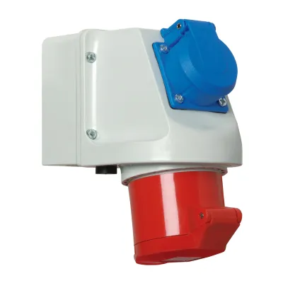 Walther Mini-Kombi Wanddose 135 | CEE-Steckdose 32A 5P 400V 6h | Schuko 16A 230V | IP44 | Aufputz | rot