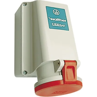 Walther Wandsteckdose 161 | CEE-Steckdose 5-polig 63A 400V 6h IP44 | Aufputz | Schraubklemme | Kunststoff | rot
