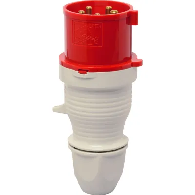 Walther CEE-Stecker 32A 5-polig 400V 6h | IP44 | Schraubklemme | außenliegende Kabelverschraubung | Kunststoff | rot