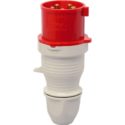 Walther CEE-Stecker 32A 5-polig 400V 6h | IP44 | Schraubklemme | außenliegende Kabelverschraubung | Kunststoff | rot