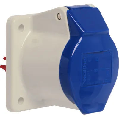 Walther Werke CEE-Anbaudose gerade 410306 | 16A 3-polig | 230V 6h | IP44 | Flansch 62x62mm | Schraubklemme | Blau