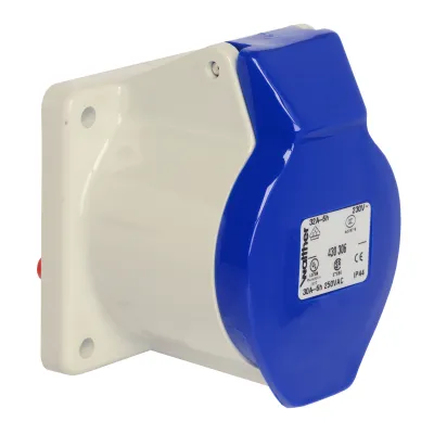 WALTHER CEE-Anbausteckdose 430306 | 32A 3-polig | 230V 6h | IP44 | gerade | Flansch 75x75mm | Schraubklemme | blau