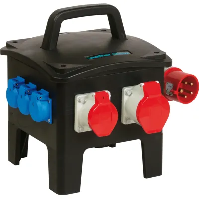 Walther Vollgummi-Steckdosenkombination 6493025 | Tragbar | CEE 32A 5p 400V | 1x32A | 1x16A | 3x SCHUKO | IP44 | Schwarz