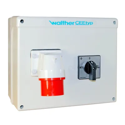 WALTHER Steckdosenkombination 68829AB | CEE-Leergehäuse 63A | IP44 | Netzumschalter | Kunststoff | 250x290x172mm | grau