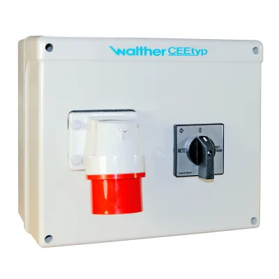 WALTHER Steckdosenkombination 68829AI | CEE-Leergehäuse Kunststoff | Netzumschalter 63A | IP44 | M40 | Wandmontage