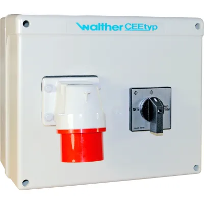 WALTHER Steckdosenkombination 68829AI | CEE-Leergehäuse Kunststoff | Netzumschalter 63A | IP44 | M40 | Wandmontage