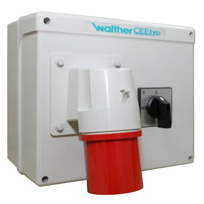 WALTHER Steckdosenkombination 68829AU | CEE-Leergehäuse | 63A/32A Netzumschalter | IP44 | Kunststoff | Wandmontage