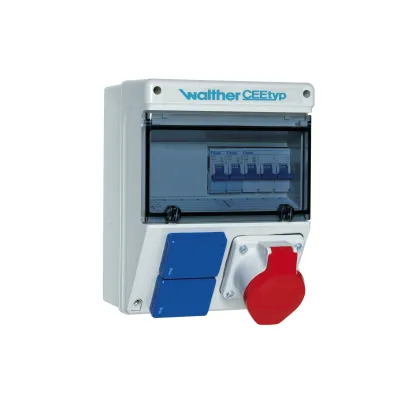 Walther Steckdosenkombination 6920113 | Wandmontage | 1x CEE 16A 5-polig 400V | 2x SCHUKO | IP44 | Kunststoff | grau