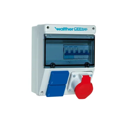 Walther Steckdosenkombination 6920113 | Wandmontage | 1x CEE 16A 5-polig 400V | 2x SCHUKO | IP44 | Kunststoff | grau