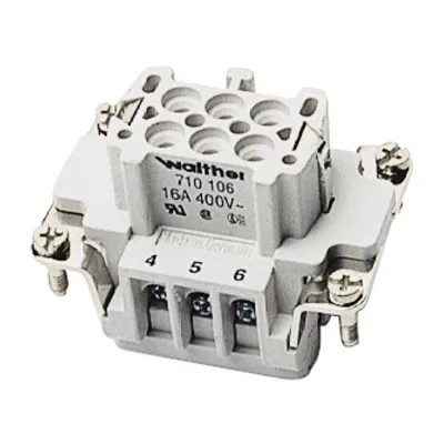 Walther Buchseneinsatz B6 710106 | 6-polig | Schraubanschluss mit Drahtschutz | 0,5-2,5mm² | 16A 500V | Thermoplast | V0