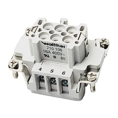 Walther Buchseneinsatz B6 710106 | 6-polig | Schraubanschluss mit Drahtschutz | 0,5-2,5mm² | 16A 500V | Thermoplast | V0