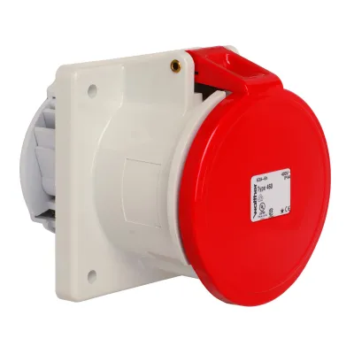 Walther Werke CEE-Anbausteckdose 460 | 5-polig | 63A | 400V | 6h | IP44 | Flansch 107x100mm | gerade | rot