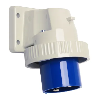 WALTHER Anbaugerätestecker 619306 | CEE-Stecker 16A 3-polig 230V 6h abgewinkelt IP67 | Flanschgehäuse Kunststoff | blau
