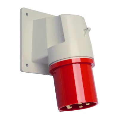 WALTHER CEE Anbaugerätestecker 661 | 63A 5-polig | 400V 6h | IP44 | abgewinkelt | Flansch 114x114mm | Kunststoff | rot