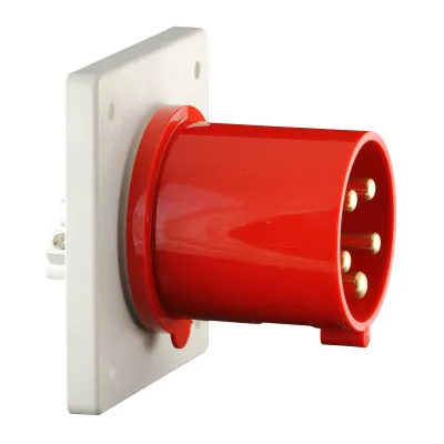 WALTHER Anbaugerätestecker 665 | CEE-Stecker 5-polig 63A 400V 6h | IP44 | Flansch 118x118mm | gerade | rot | Kunststoff