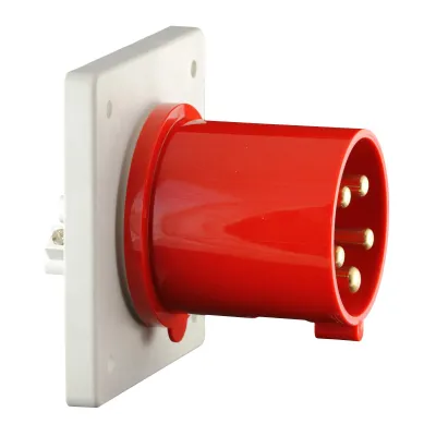 WALTHER Anbaugerätestecker 665 | CEE-Stecker 5-polig 63A 400V 6h | IP44 | Flansch 118x118mm | gerade | rot | Kunststoff
