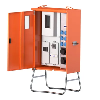 Walther WAV0131R1 Baustromverteiler 44kVA | 2x CEE 16A | 1x CEE 32A | 6x Schuko | Zähler | IP44 | orange
