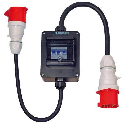 WALTHER CEE Adapterleitung 64Z0102 | 32A auf 16A 5-polig 400V | Vollgummi | 1,5m | LS-Schalter | IP44 | schwarz