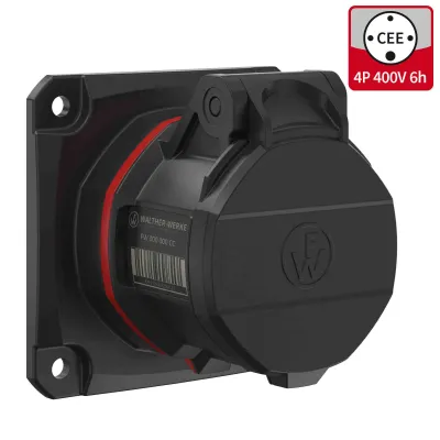 WALTHER CEE Anbaudose FW411406CC | 16A 4-polig | 400V | IP54 | gerade | schraublose Klemme | Kunststoff | rot