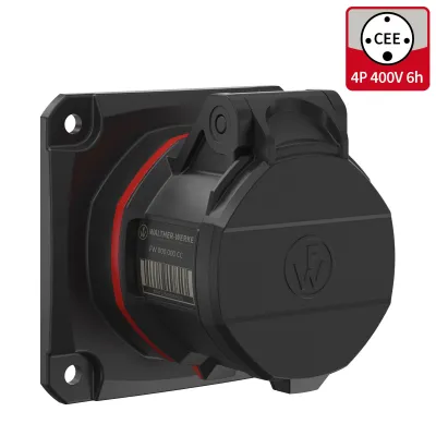 WALTHER CEE Anbaudose FW411406CC | 16A 4-polig | 400V | IP54 | gerade | schraublose Klemme | Kunststoff | rot