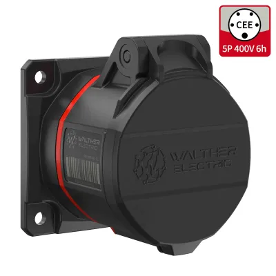 WALTHER CEE-Anbausteckdose FW410506SK | 16A 5-polig 400V | IP54 | Schraubklemme | 6h | 75x75mm | Kunststoff | rot