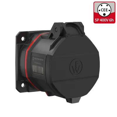 WALTHER CEE Anbaudose FW430506SK | 32A 5-polig 400V | Schraubanschluss | IP54 | gerade | Kunststoff | rot