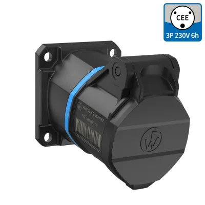 WALTHER CEE Anbaudose FW512306CC | 16A 3-polig 6h | IP54 | schräg | schraublose Klemme | Kunststoff | blau