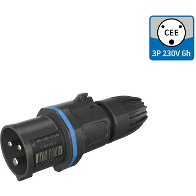 Walther CEE-Stecker FW211306CC | NEO Classic | 16A 3-polig 6h | IP54 | 200-250V | schraublose Klemme | blau