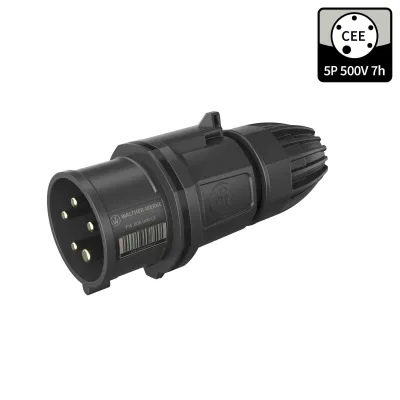 WALTHER CEE-Stecker FW211507SK | 5-polig 16A 7h | IP54 | 500V | Schraubklemme | Kunststoff | schwarz