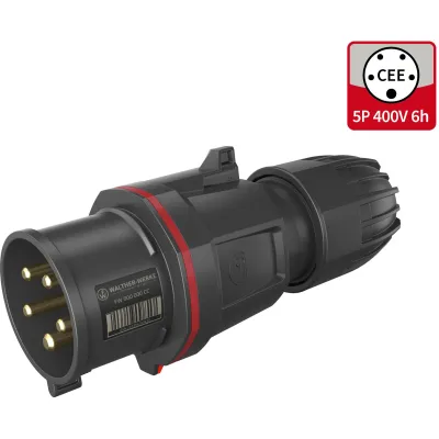 WALTHER CEE-Stecker FW231506SK 32A 5-polig | 400V | IP54 | Schraubklemme | 6h | Kunststoff | rot