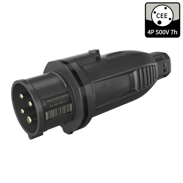 Walther CEE Stecker FW210407CC | 16A 4-polig | IP54 | 500V 7h | One-Touch | schraublose Klemme | schwarz