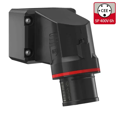 WALTHER CEE Wandgerätestecker FW714506CC | 16A 5-polig 400V | abgewinkelt | IP54 | schraublos | Uhrzeit 6h | rot