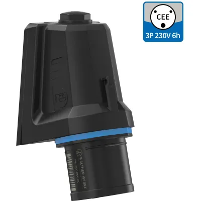 WALTHER CEE NEO Wandgerätestecker FW710306CC | 3-polig 16A 6h | IP54 | schraublose Klemme | abgewinkelt | blau
