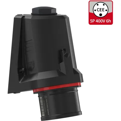 WALTHER CEE Wandgerätestecker NEO FW710506CC | 16A 5-polig 400V | schräg abgewinkelt | IP54 | schraublose Klemme | rot