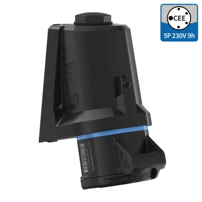 WALTHER CEE Wandsteckdose FW110509SK | 5-polig 16A 230V | Aufputz | IP54 | Schraubklemme | Uhrzeitstellung 9h | blau