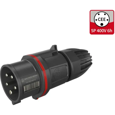 WALTHER CEE-Stecker FW211506CC | 16A 5-polig | IP54 | 200–415V | Käfigzugfeder | Kunststoff | gerade | rot
