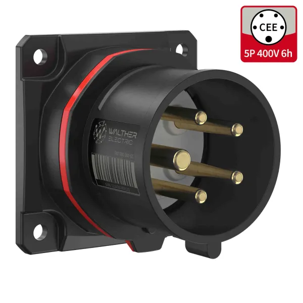 WALTHER CEE Anbaugerätestecker FW610506SK | 16A 5-polig | 400V | IP54 | Schraubklemme | gerade | Uhrzeit 6h | rot