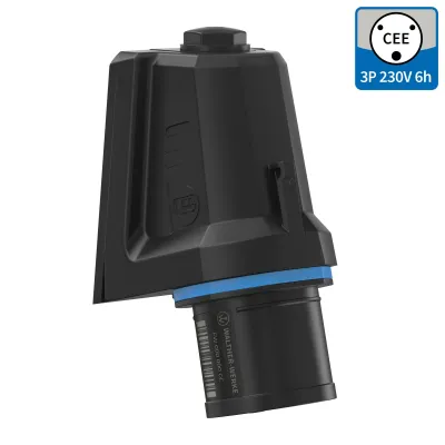 WALTHER CEE Wandgerätestecker FW710306SK | 16A 3-polig 230V IP54 | Schraubanschluss | abgewinkelt | Blau