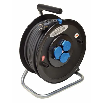 WALTHER Kabeltrommel 40m | H07RN-F 3x2,5mm² | 230V 16A | 3x Schuko IP44 | Kunststoff schwarz