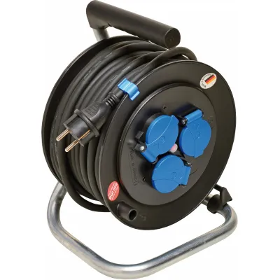 WALTHER Kabeltrommel 50m | H07RN-F 3x1,5mm² | 230V 16A | 3x SCHUKO IP44 | Thermoschutz | Kunststoff | Baustelle