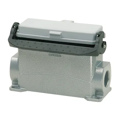 WALTHER Sockelgehäuse P711724MS | Aluminium-Druckguss | 68mm hoch | 2x M25 Stutzen | Klappdeckel | IP65 | grau
