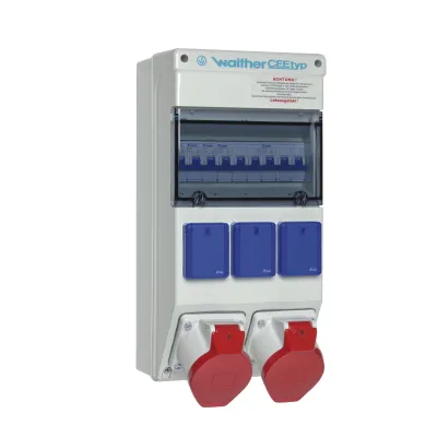 Walther Steckdosenkombination 6981203 | CEE-Kombi 2x32A 5-polig 400V | 3x Schuko 16A | IP44 | LS-Schalter | grau